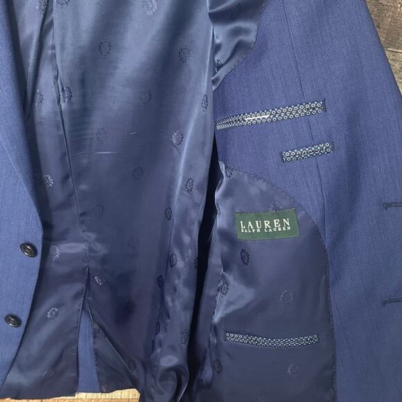 Lauren Ralph Lauren Wool Blend Blue Two Button Blazer Suit Jacket Size 46R - Picture 8 of 11